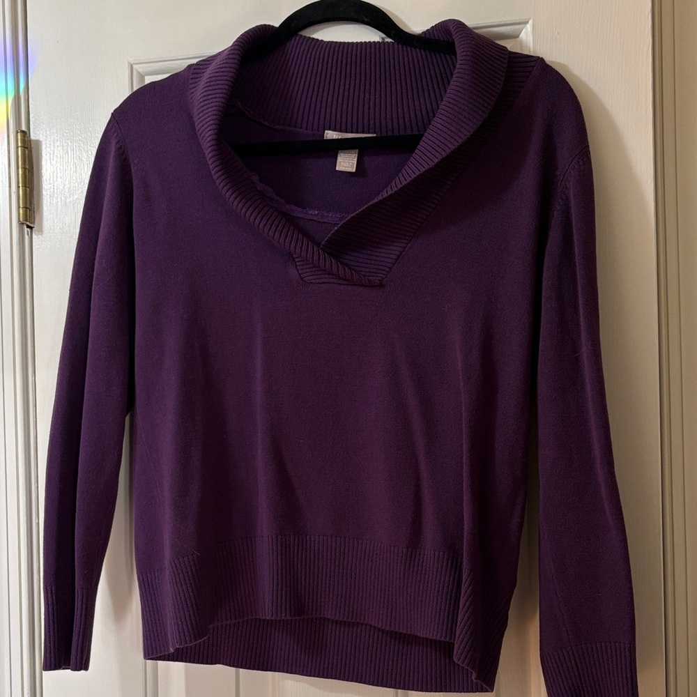 Elegant Purple Cowl Neck Sweater